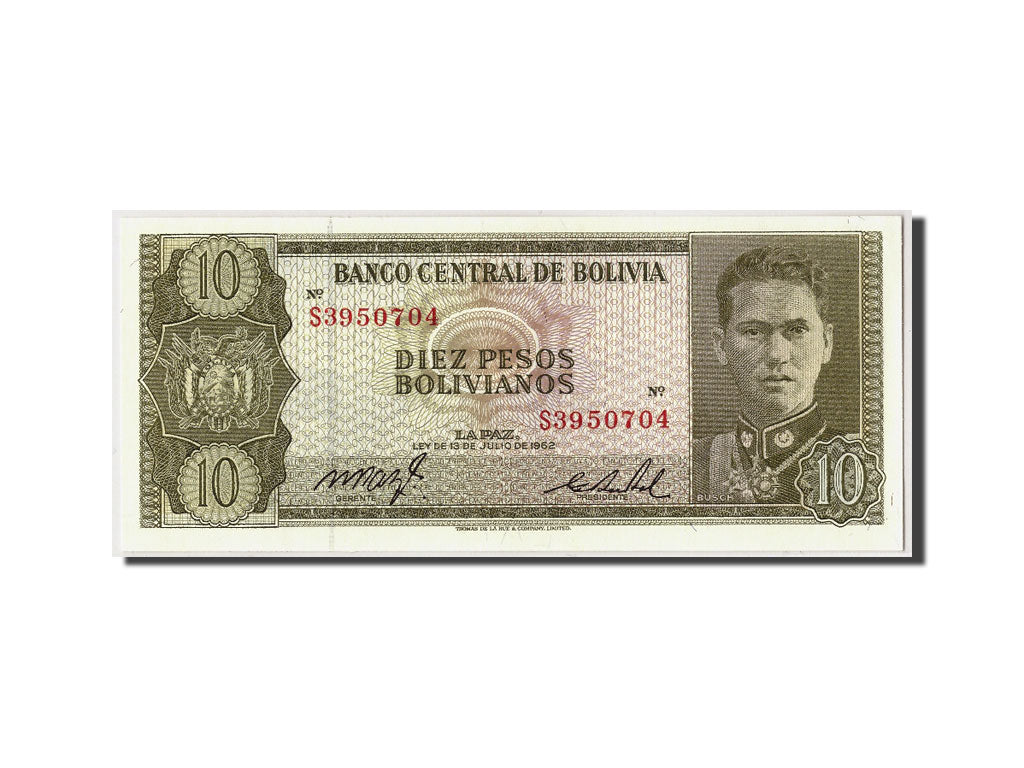 Banknot, Bolivia, 10 Pesos Bolivianos, L.1962, 1962-07-13, KM:154a, UNC(65-70)