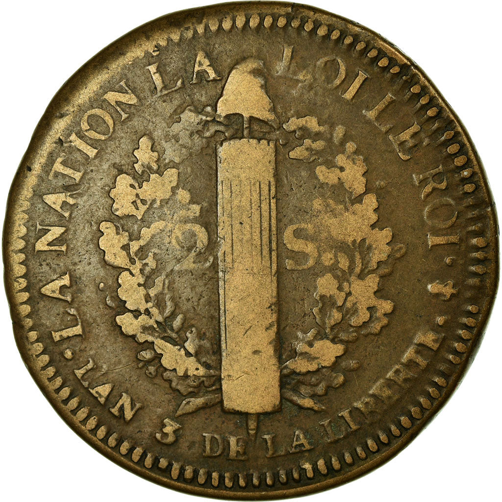 Munten, Frankrijk, 2 sols françois, 2 Sols, 1791, Paris, FR+, Bronze