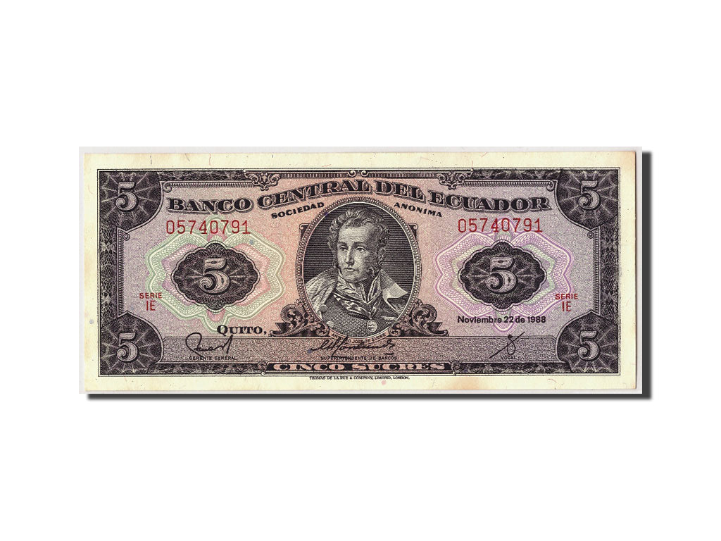 Banknote, Ecuador, 5 Sucres, 1988, 1988-11-22, KM:113d, UNC(63)