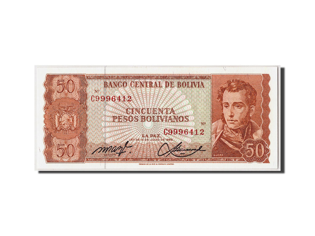 Banknot, Bolivia, 50 Pesos Bolivianos, L.1962, Undated, KM:162a, UNC(65-70)