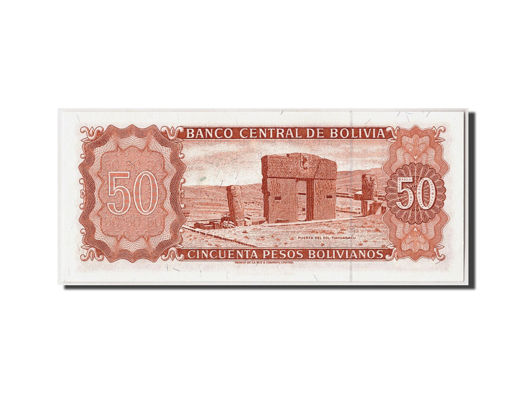 Banknot, Bolivia, 50 Pesos Bolivianos, L.1962, Undated, KM:162a, UNC(65-70)