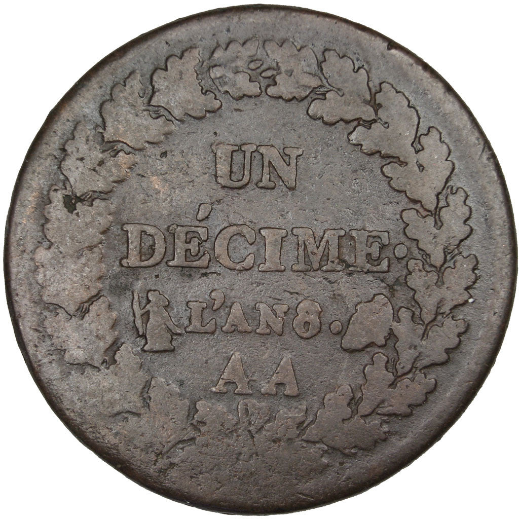 Coin, France, Dupré, Decime, 1800, Metz, VF(20-25), Bronze, Gadoury:187