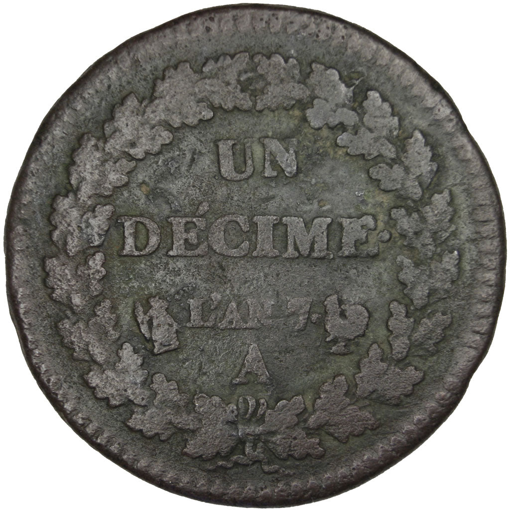 Coin, France, Dupré, Decime, 1799, Paris, VF(20-25), Bronze, Gadoury:187