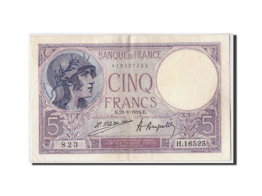 Banconote, Francia, 5 Francs, 5 F 1917-1940 ''Violet'', 1924, 1924-01-21, SPL-