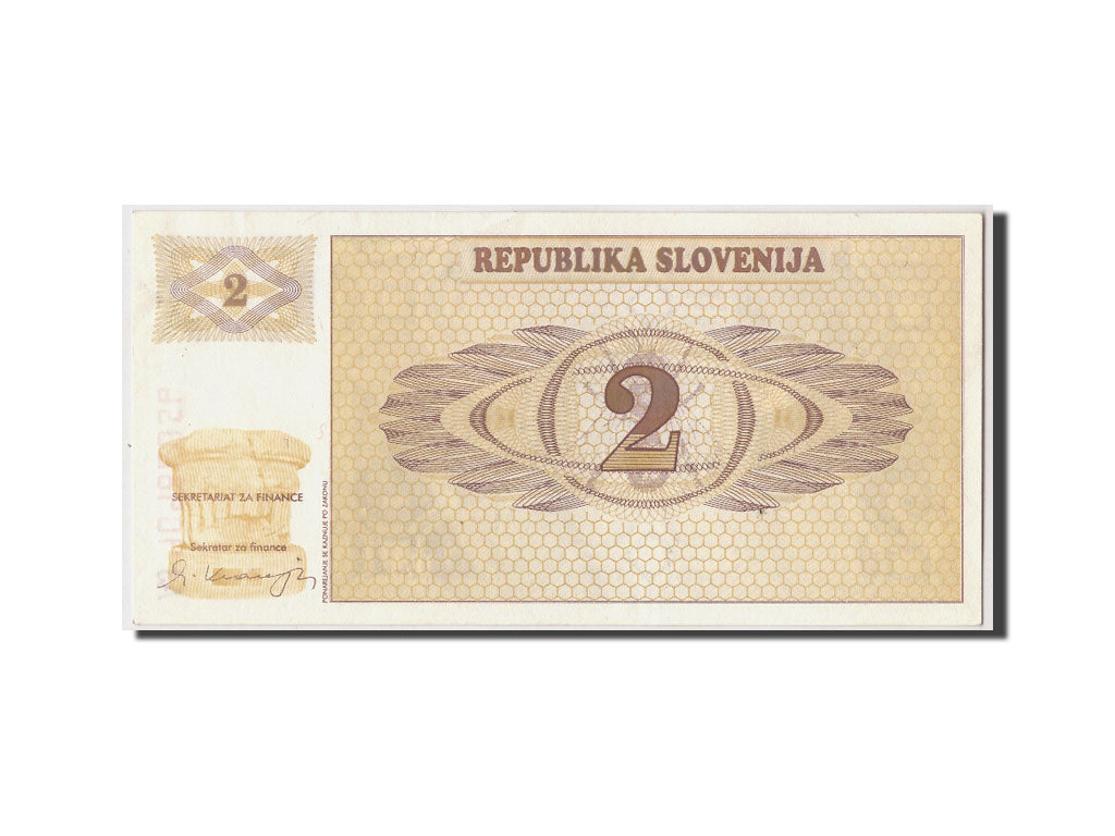 Banknote, Slovenia, 2 (Tolarjev), (19)90, Undated, KM:2a, AU(55-58)