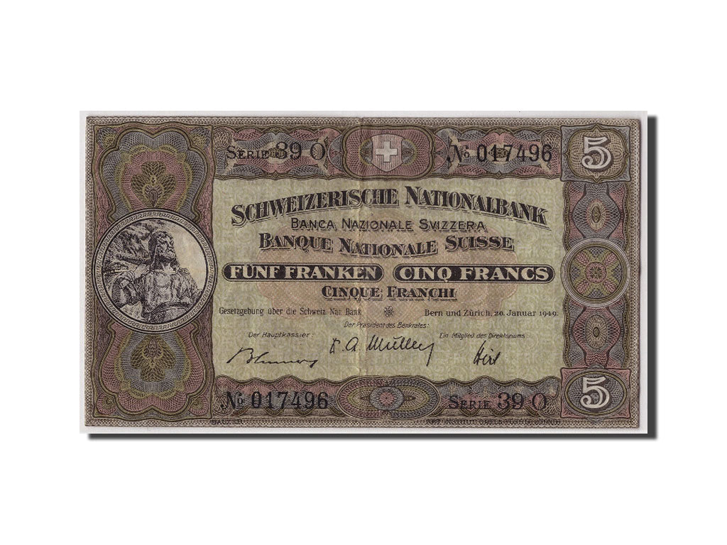 Banknote, Switzerland, 5 Franken, 1949, 1949-01-20, KM:11n, AU(50-53)