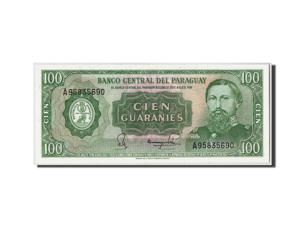 Billete, 100 Guaranies, L1952, Paraguay, KM:199b, Undated, UNC