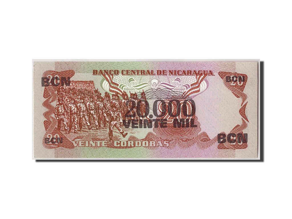 Biljet, Nicaragua, 20,000 Córdobas on 20 Córdobas, D.1987, Undated, KM:147