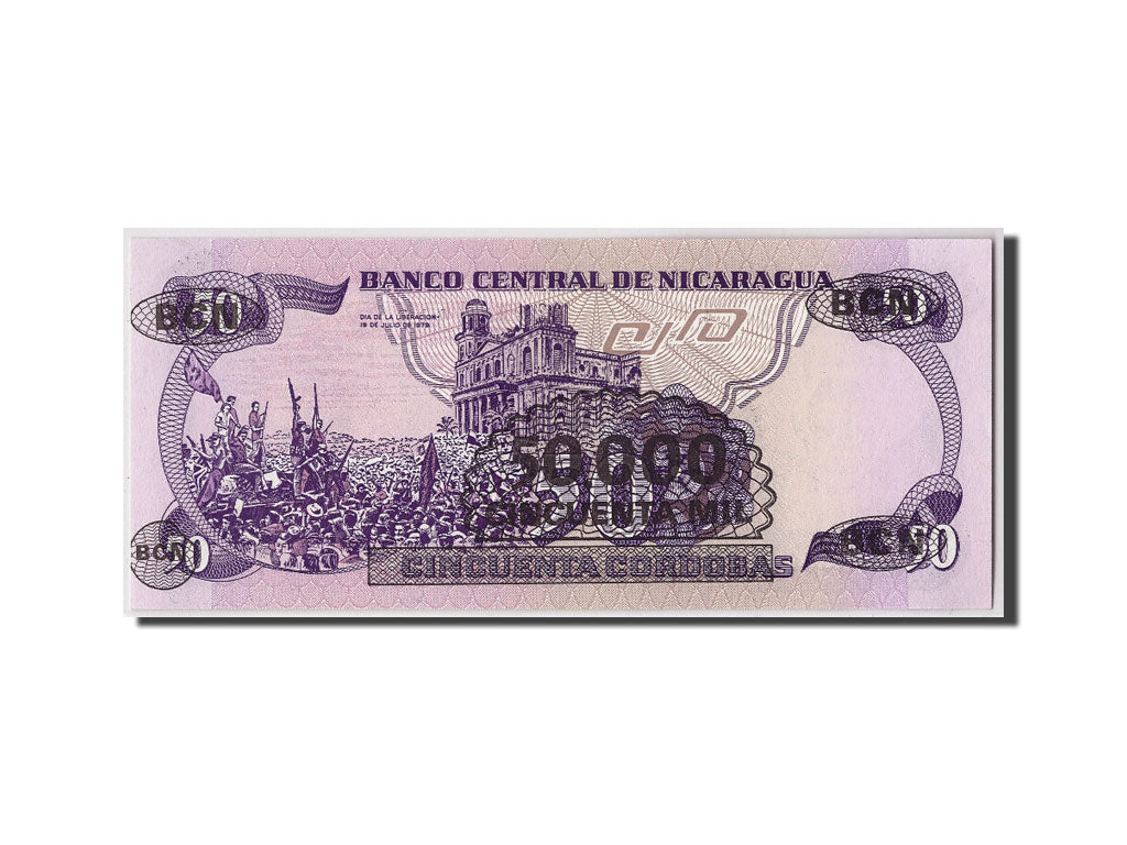 Biljet, Nicaragua, 50,000 Córdobas on 50 Córdobas, D.1987, Undated, KM:148