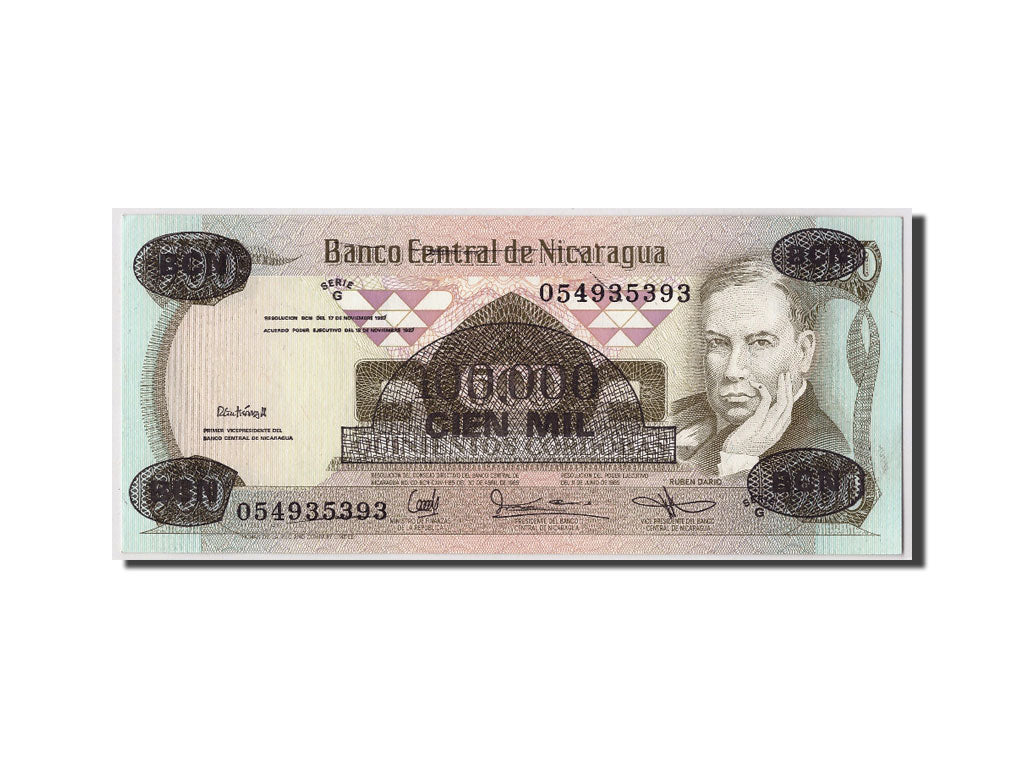 Biljet, Nicaragua, 100,000 Córdobas on 500 Córdobas, D.1987, Undated, KM:149
