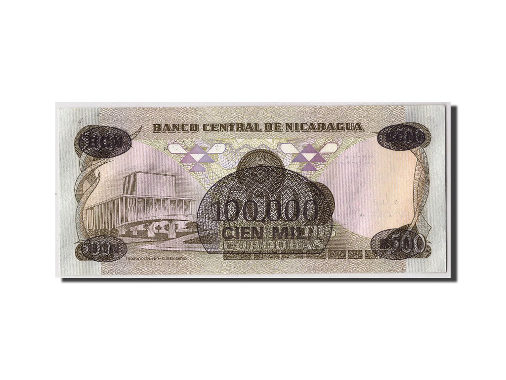 Biljet, Nicaragua, 100,000 Córdobas on 500 Córdobas, D.1987, Undated, KM:149