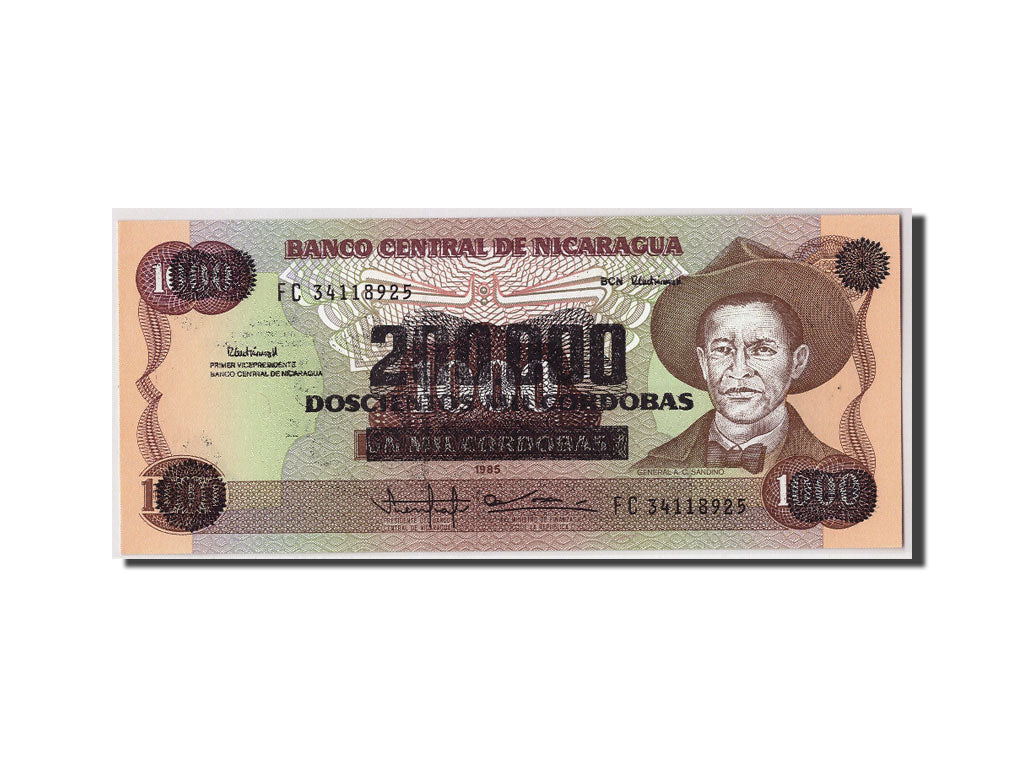 Biljet, Nicaragua, 200,000 Córdobas on 1000 Córdobas, Undated (1990), KM:162