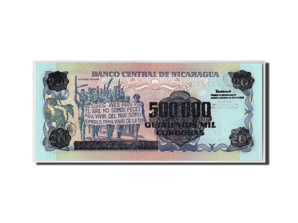 Biljet, Nicaragua, 500,000 Córdobas on 20 Córdobas, Undated (1990), KM:163