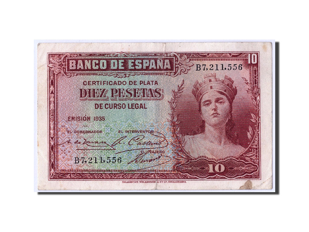 Banknote, Spain, 10 Pesetas, 1935, KM:86a, VF(30-35)