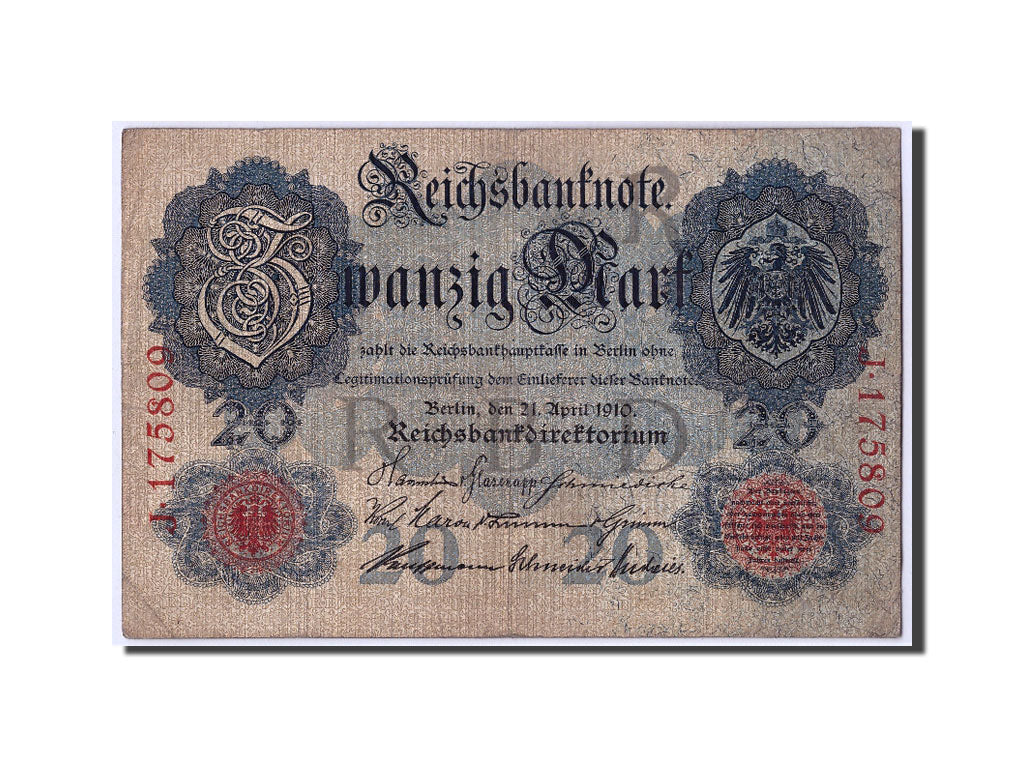 Banknot, Niemcy, 20 Mark, 1910, 1910-04-21, KM:40a, VF(20-25)