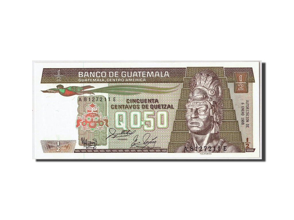 Biljet, Guatemala, 1/2 Quetzal, 1988, 1988-01-06, KM:65, NIEUW