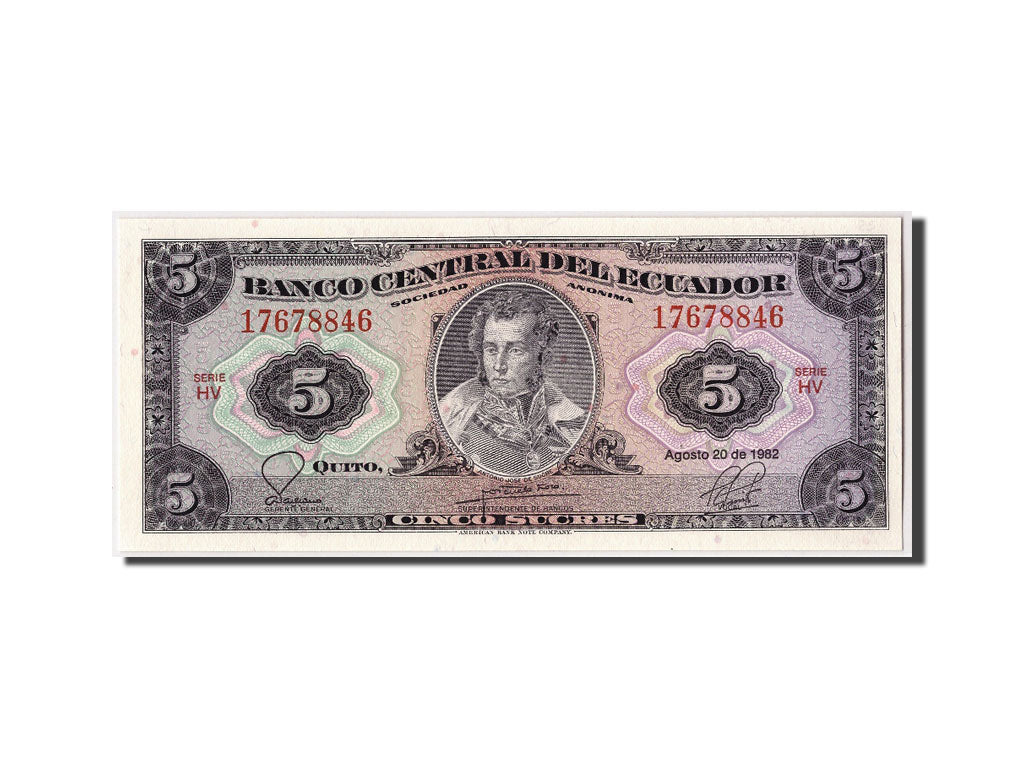 Banknote, Ecuador, 5 Sucres, 1982, 1982-08-20, KM:108b, UNC(65-70)