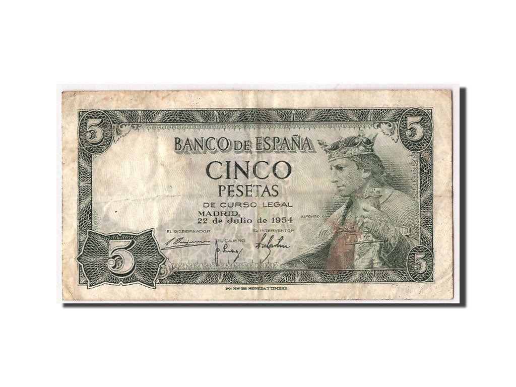Banconote, Spagna, 5 Pesetas, 1954, KM:146a, 1954-07-22, MB