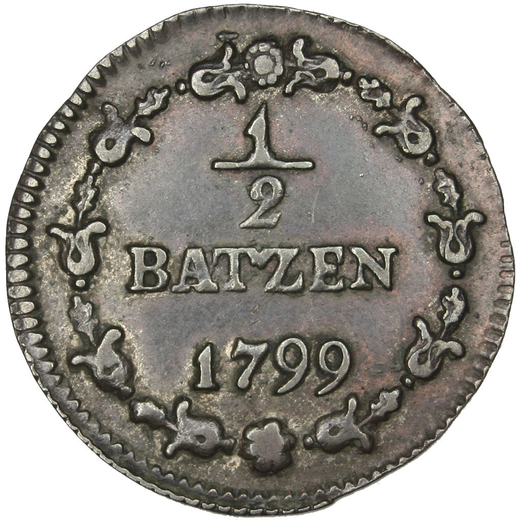 Moneta, Svizzera, 1/2 Batzen, 1799, BB, Biglione, KM:A6
