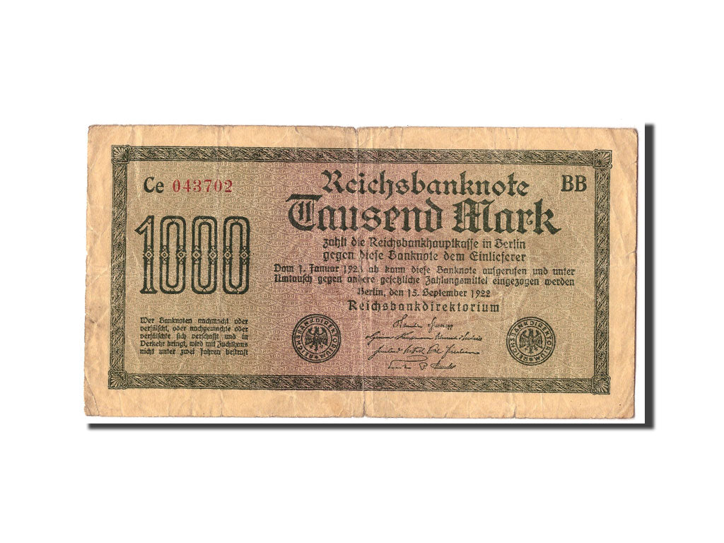 Banknote, Germany, 1000 Mark, 1922, 1922-09-15, KM:76b, VG(8-10)