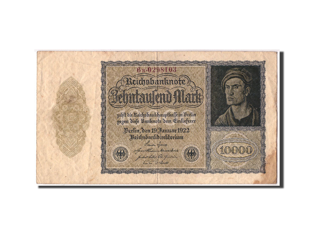 Banknote, Germany, 10,000 Mark, 1922, 1922-01-19, KM:71, F(12-15)