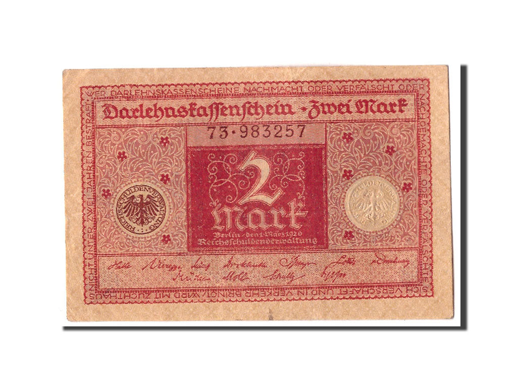 Geldschein, Deutschland, 2 Mark, 1920, 1920-03-01, KM:59, VZ+