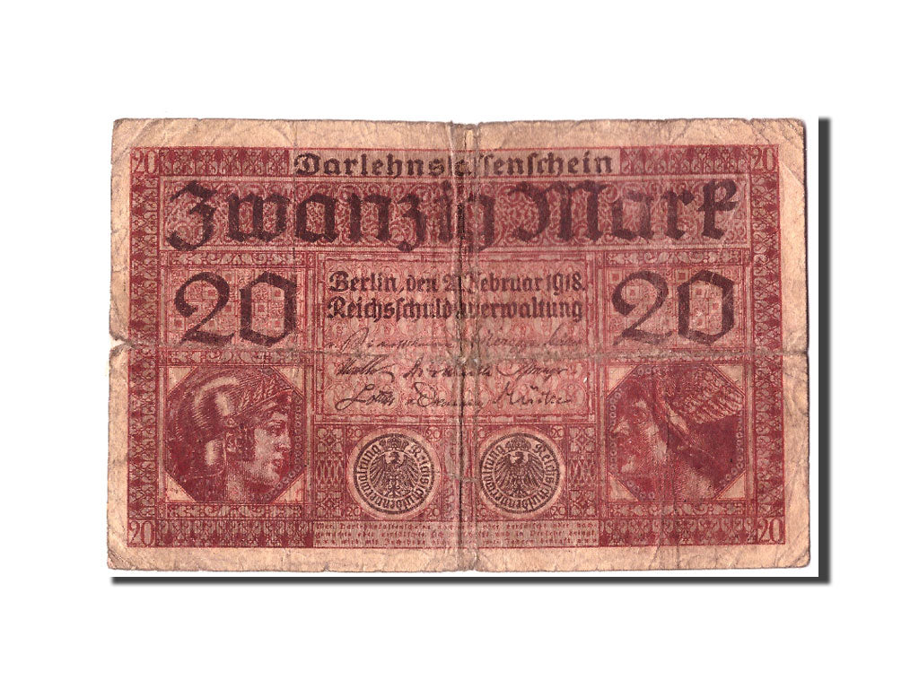 Geldschein, Deutschland, 20 Mark, 1918, 1918-02-20, KM:57, GE+