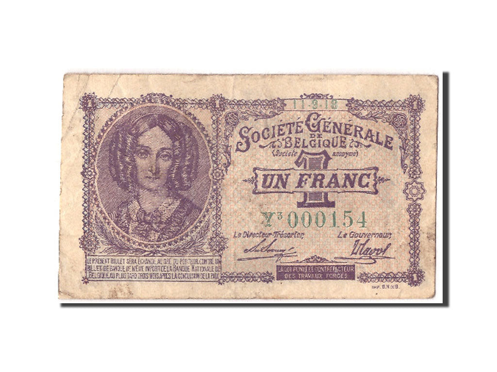 Banconote, Belgio, 1 Franc, 1918, KM:86b, 1918-09-11, MB