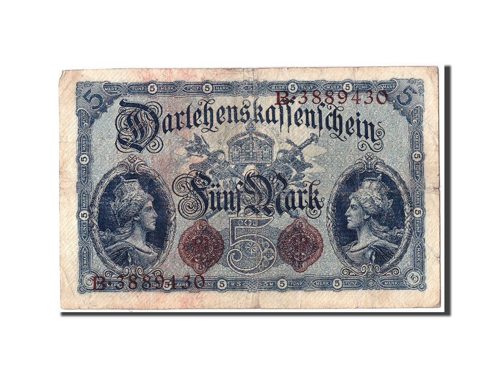 Banknote, Germany, 5 Mark, 1914, 1914-08-05, KM:47b, F(12-15)