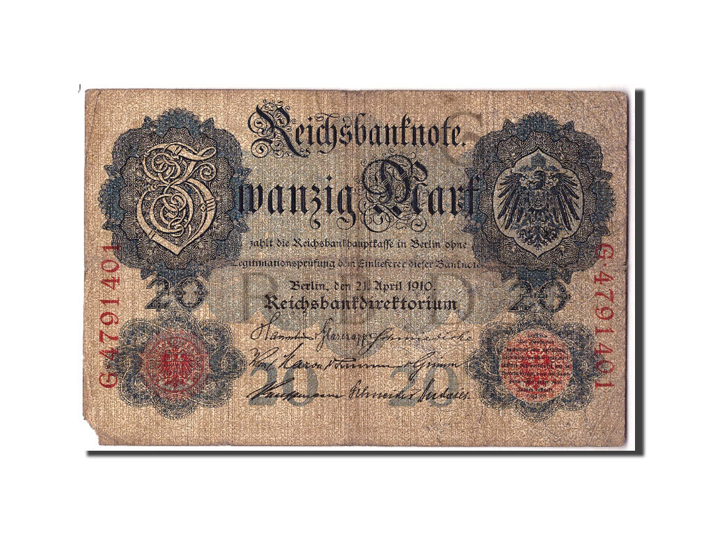 Banknot, Niemcy, 20 Mark, 1910, 1910-04-21, KM:40b, G(4-6)