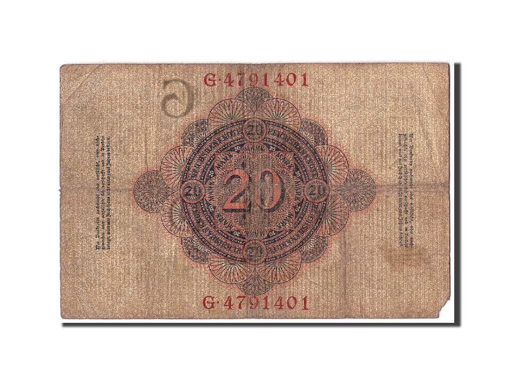 Banknot, Niemcy, 20 Mark, 1910, 1910-04-21, KM:40b, G(4-6)