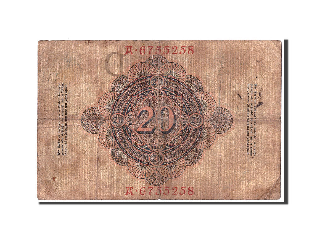Banknot, Niemcy, 20 Mark, 1908, 1908-02-07, KM:31, VG(8-10)