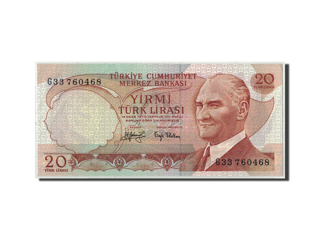 Billet, Turquie, 20 Lira, L.1970, KM:187a, TTB+