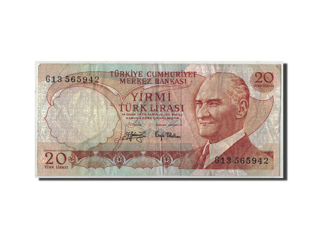 Banconote, Turchia, 20 Lira, L.1970 (1974), KM:187a, 1970-01-14, B+