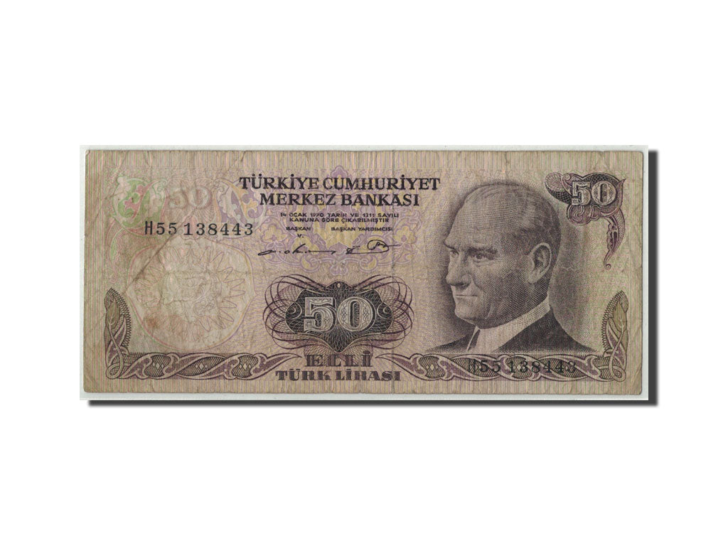 Geldschein, Türkei, 50 Lira, L.1970 (1976), KM:188, SGE