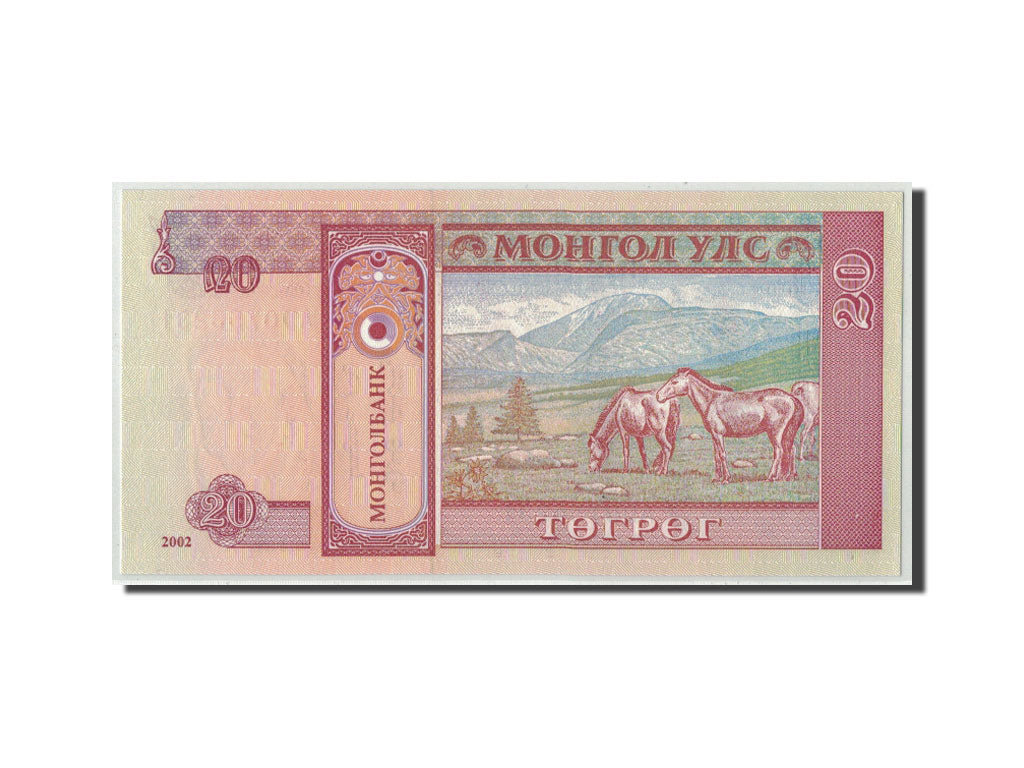 Banknote, Mongolia, 20 Tugrik, 2002, KM:63b, UNC(65-70)