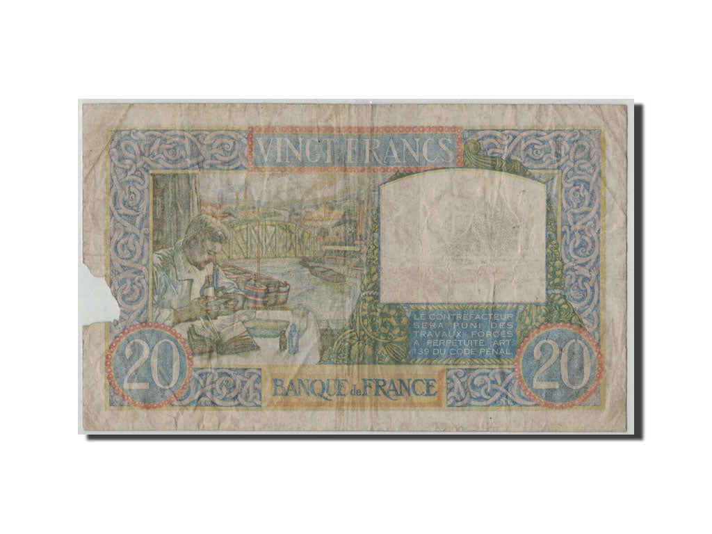 Banknote, France, 20 Francs, 20 F 1939-1942 ''Science et Travail'', 1939
