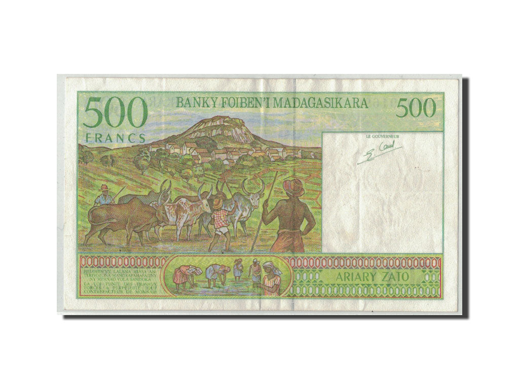 Banknote, Madagascar, 500 Francs = 100 Ariary, Undated (1994), KM:75a, VF(20-25)