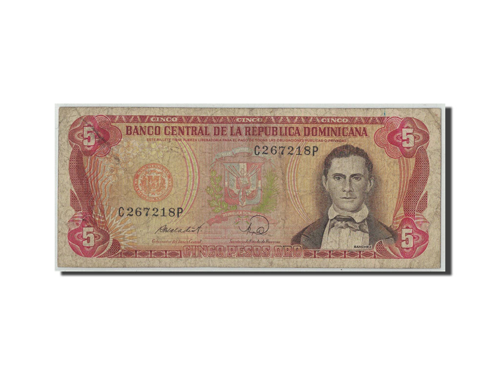 Billete, 5 Pesos Oro, 1968, República Dominicana, KM:100a, RC