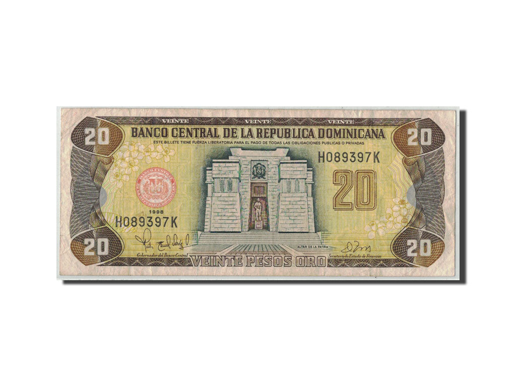 Billete, 20 Pesos Oro, 1998, República Dominicana, KM:154b, BC