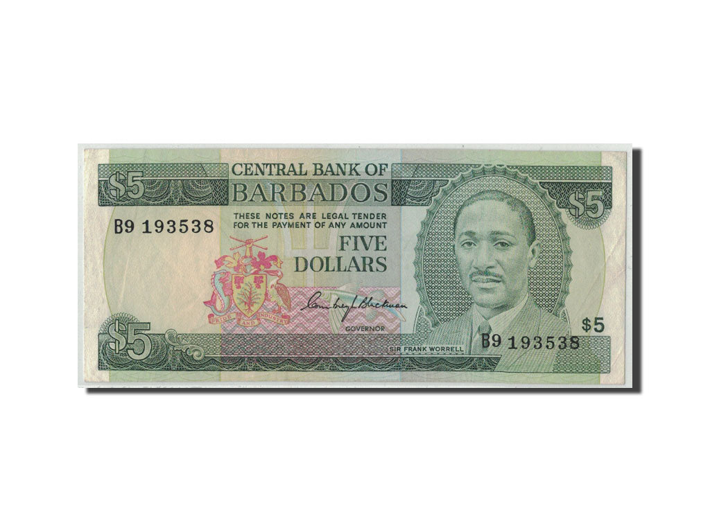 Banconote, Barbados, 5 Dollars, Undated (1975), KM:32a, SPL-