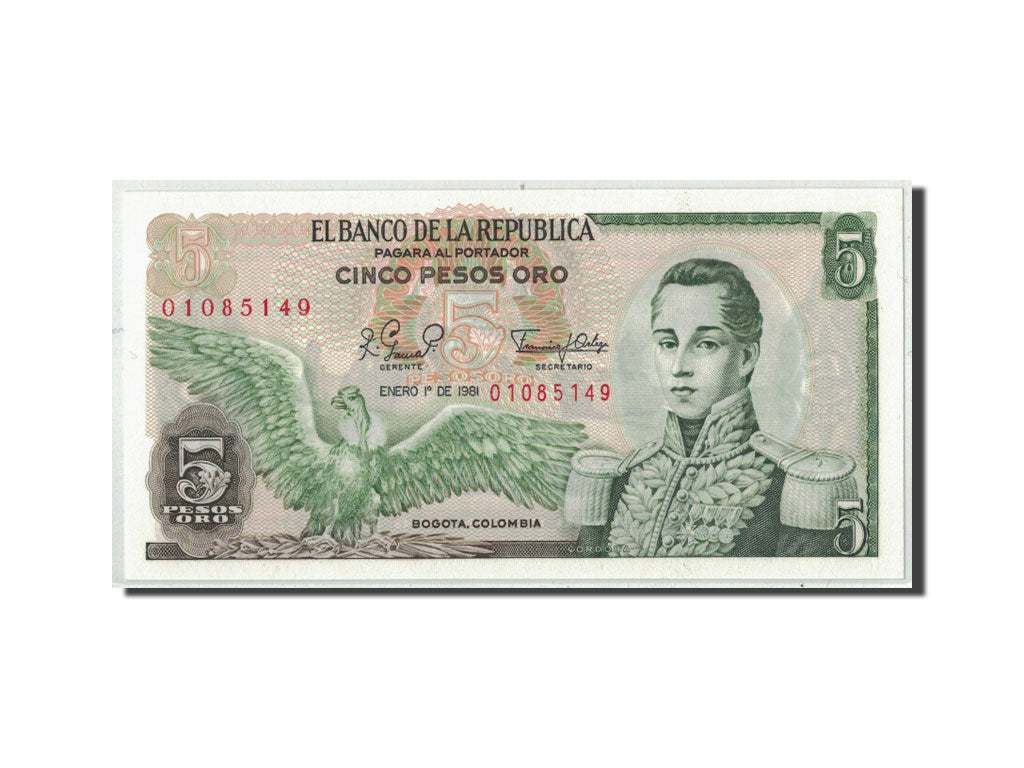 Geldschein, Kolumbien, 5 Pesos Oro, 1981, 1981-01-01, KM:406f, UNZ