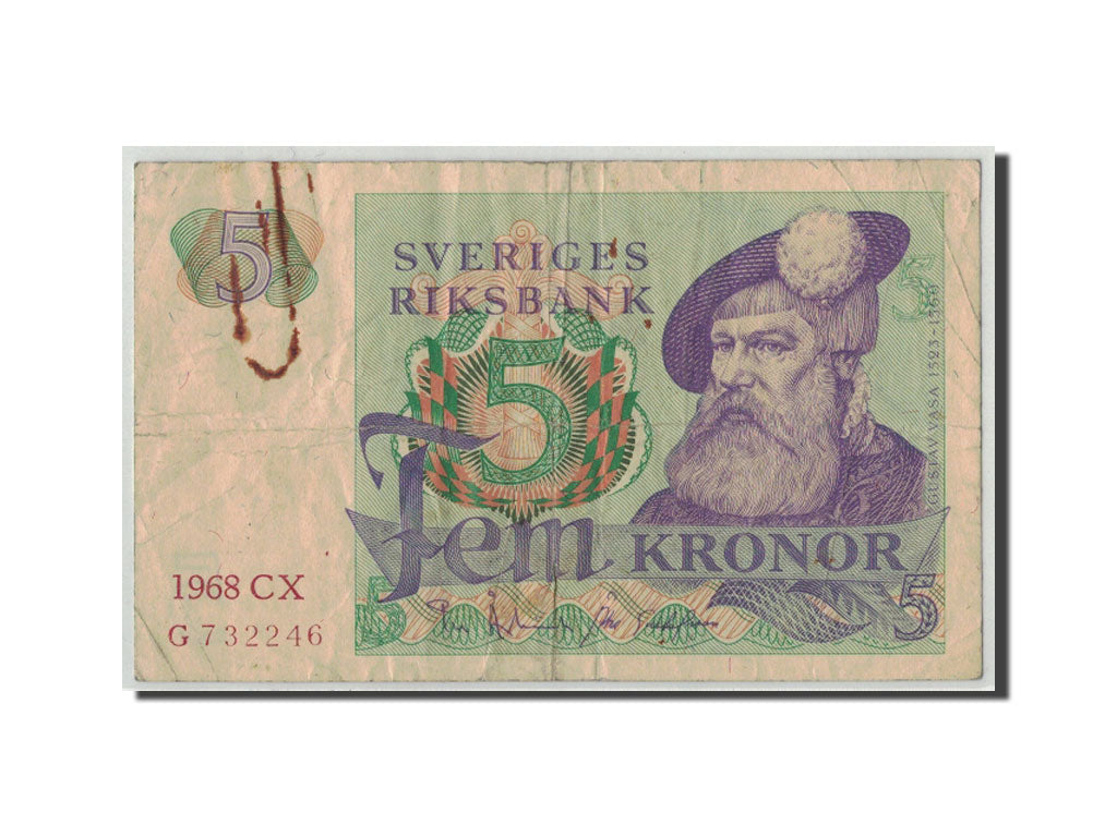 Banconote, Svezia, 5 Kronor, 1968, KM:51a, B+