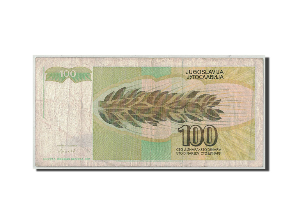 Banconote, Iugoslavia, 100 Dinara, 1991, KM:108, B+