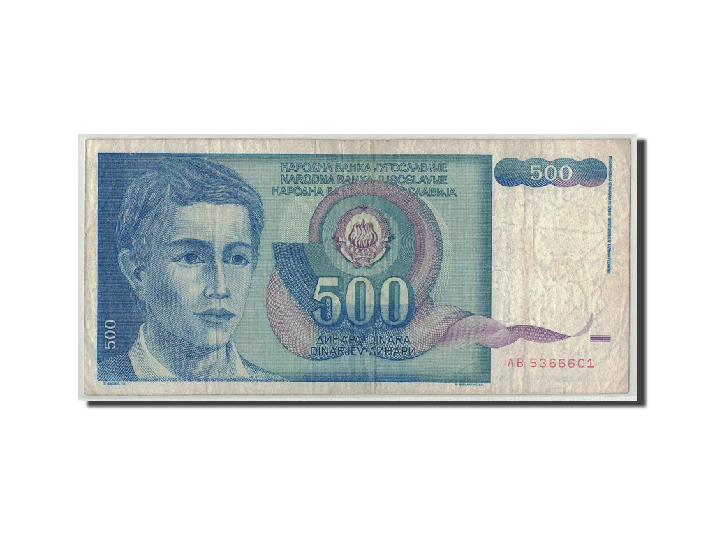 Banknot, Jugosławia, 500 Dinara, 1990, 1990-03-01, KM:106, F(12-15)