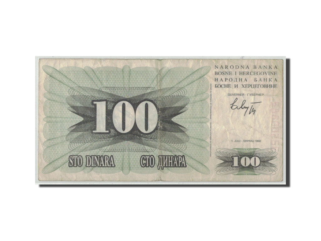 Banknote, Bosnia - Herzegovina, 100 Dinara, 1992, 1992-07-01, KM:13a, F(12-15)