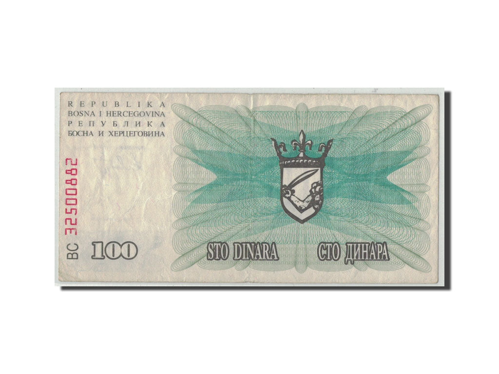 Banknote, Bosnia - Herzegovina, 100 Dinara, 1992, 1992-07-01, KM:13a, F(12-15)