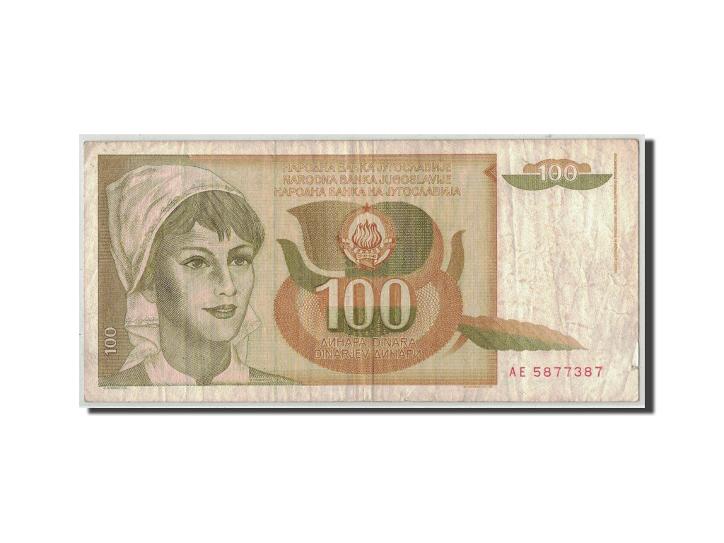 Banknot, Jugosławia, 100 Dinara, 1990, 1990-03-01, KM:105, F(12-15)