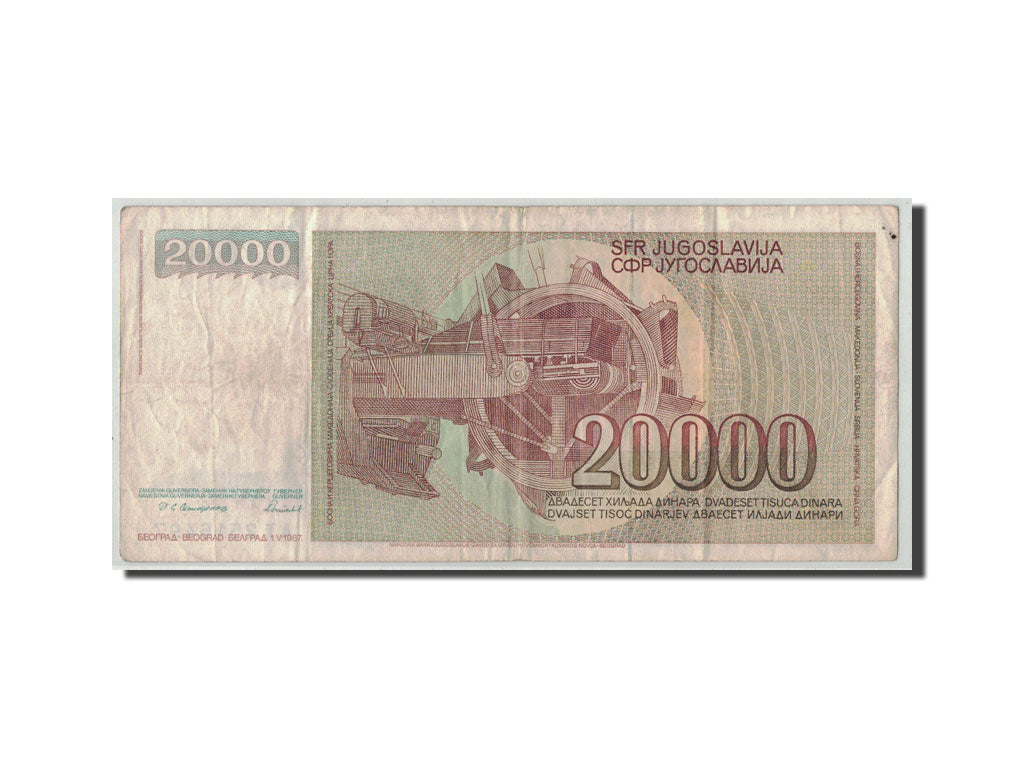 Banconote, Iugoslavia, 20,000 Dinara, 1987, KM:95, 1987-05-01, B+