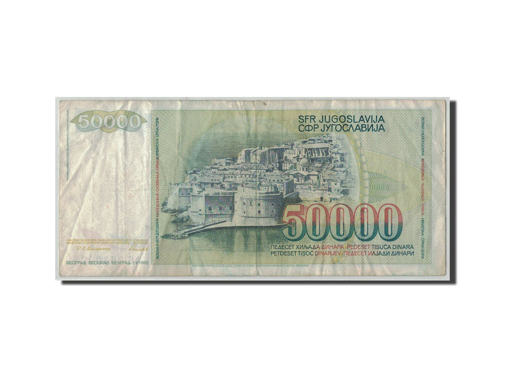 Billet, Yougoslavie, 50,000 Dinara, 1988, 1988-05-01, KM:96, B+